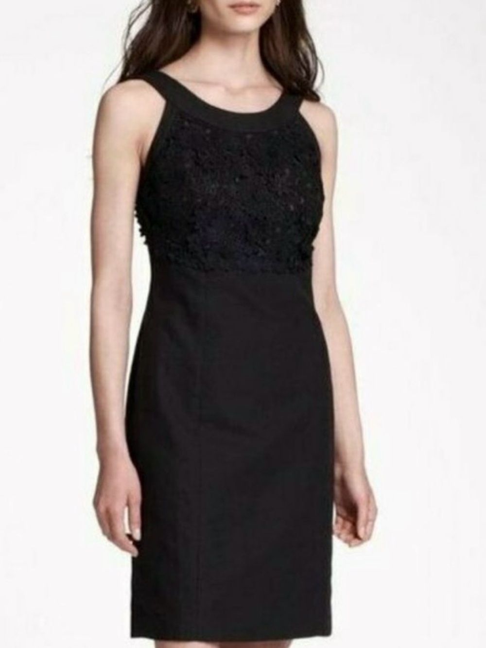 Anthropologie Black Sleeveless Lace Bodice Midi Dress
